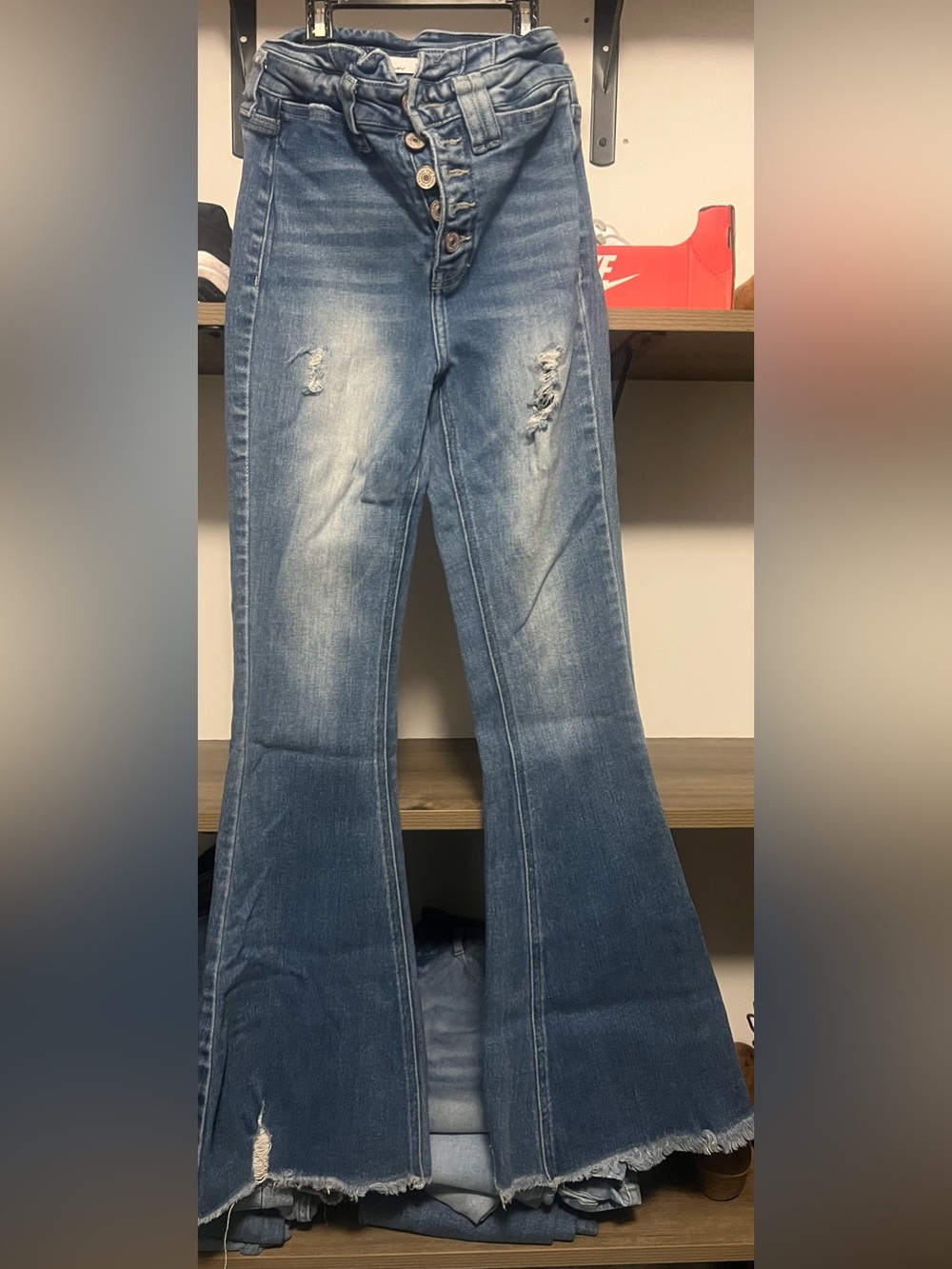 KanCan Vintage Wash High-Rise Distressed Flare Jeans - Blue